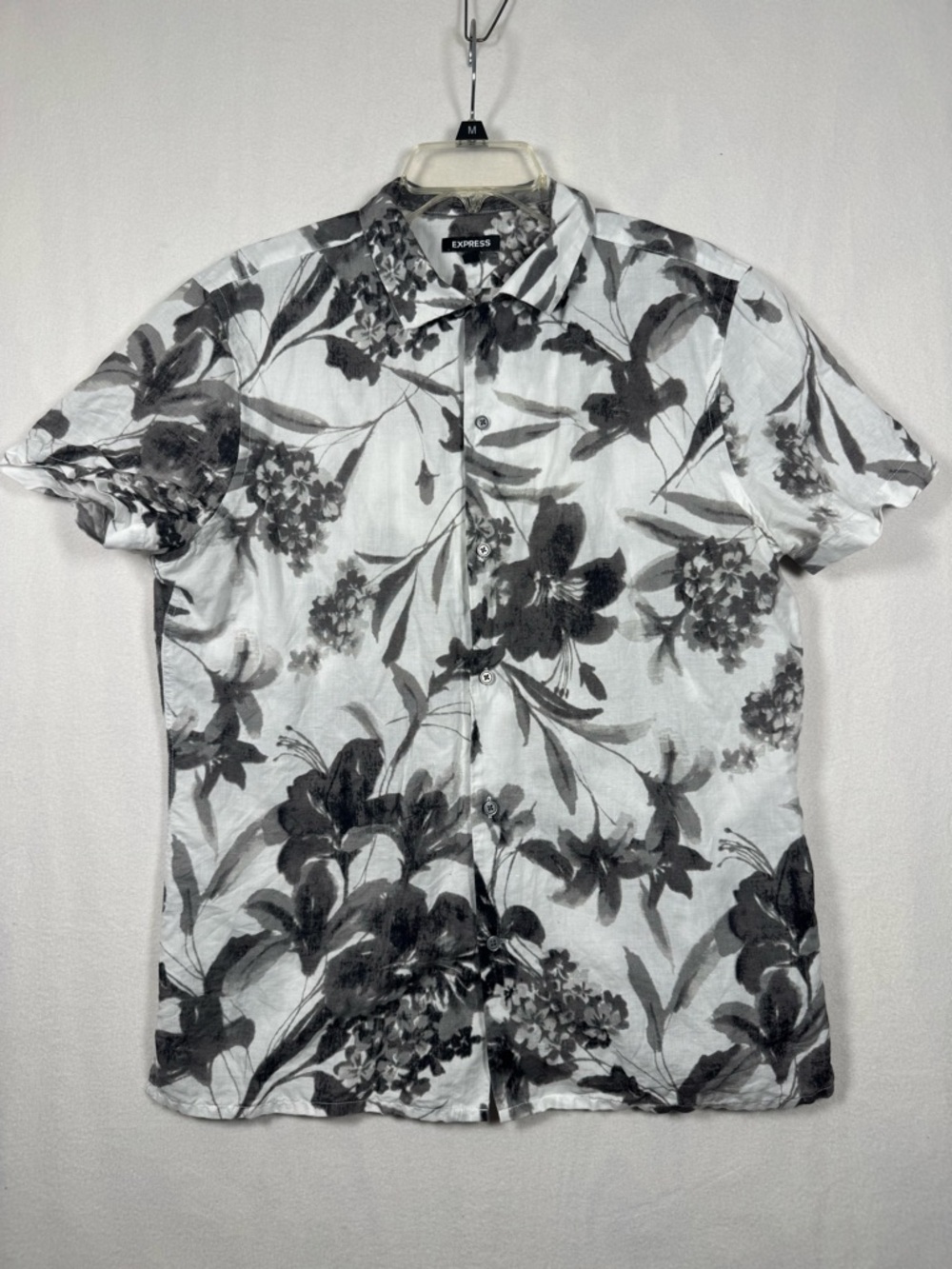 Express Men’s Short Sleeve Floral Button-Up Shirt - White/Black